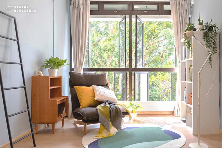 Add house plants and wildflowers Condo interior design in Singapore.