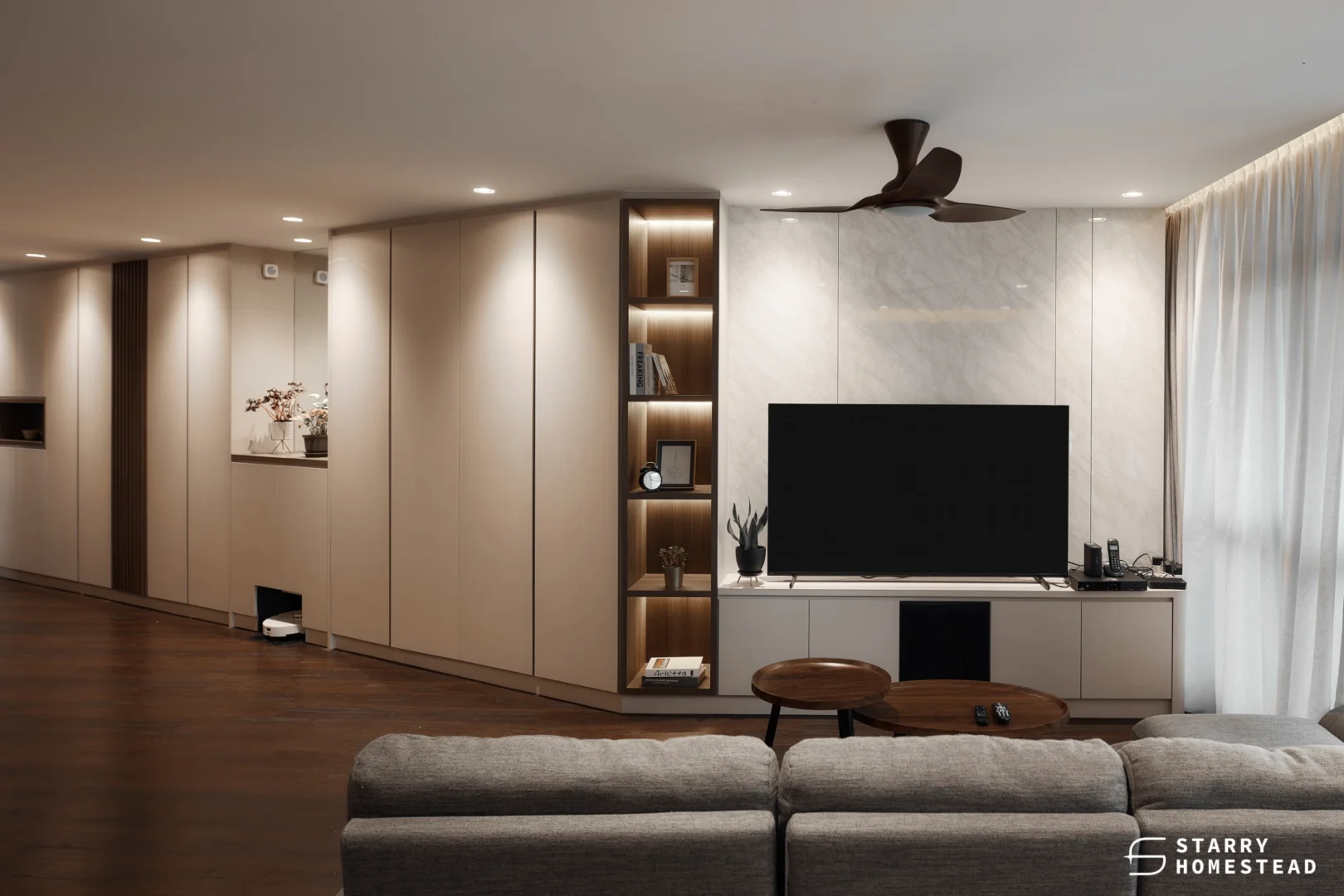 angled wall living room design
