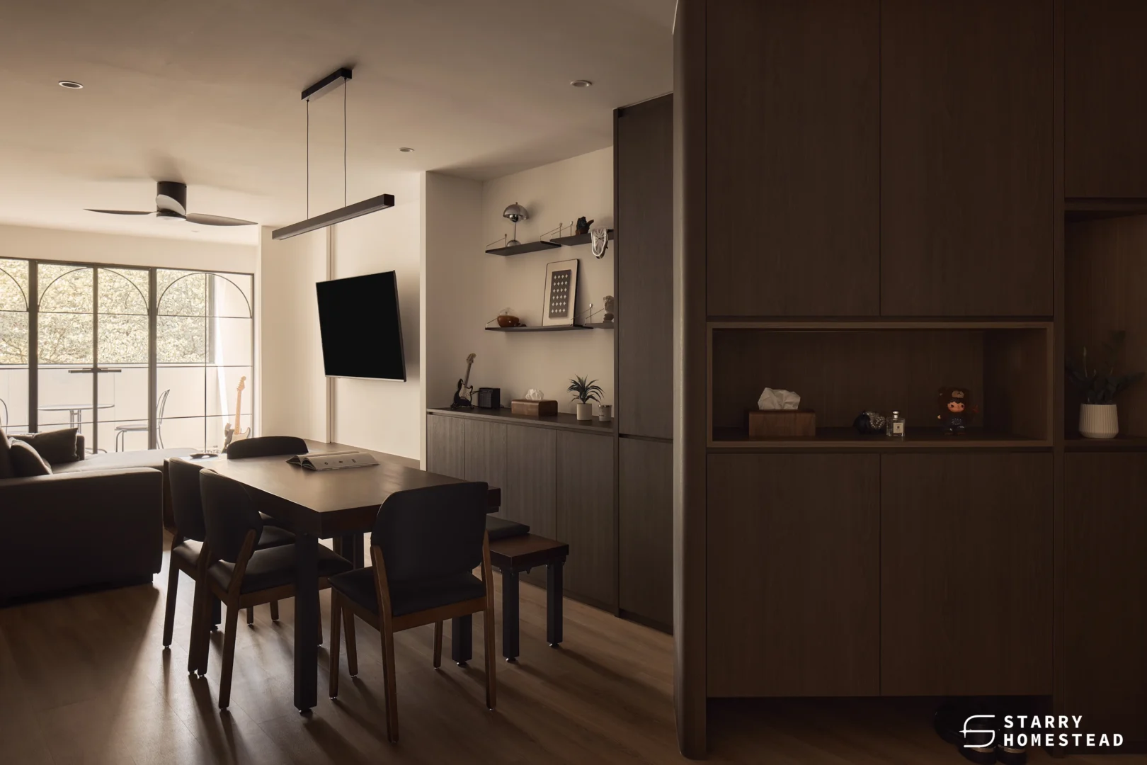 awkward-shaped living room design