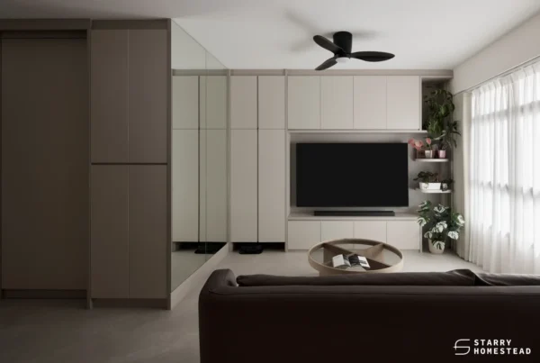 MODERN CONTEMPORARY HDB LIVING ROOM WITH LARGE WALL MIRROR