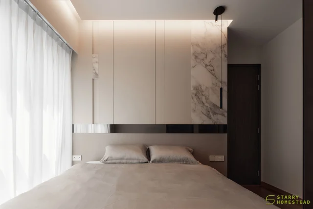 The depth, light, marble, and shade work perfectly together to create an essence of warmth and elegance.
-
Parc Clematis // Italian Light Luxury
Designer: Zi Nuo
-
#singapore #renovation #interiordesign #sgreno #sgid #condo #italian #luxury #lightluxury #bedroom