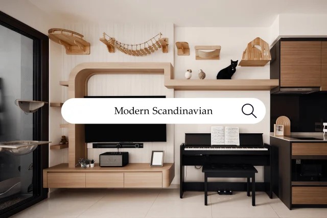 Wood accents are an integral and important part of Modern Scandinavian design, as they are connected to nature and embody the beauty of simplicity and functionality.
-
Midwood // Modern Scandinavian
Designer: Jek
-
#singapore #renovation #interiordesign #sgreno #sgid #sghome  #condo #modern #scandinavian #livingroom #petfriendly