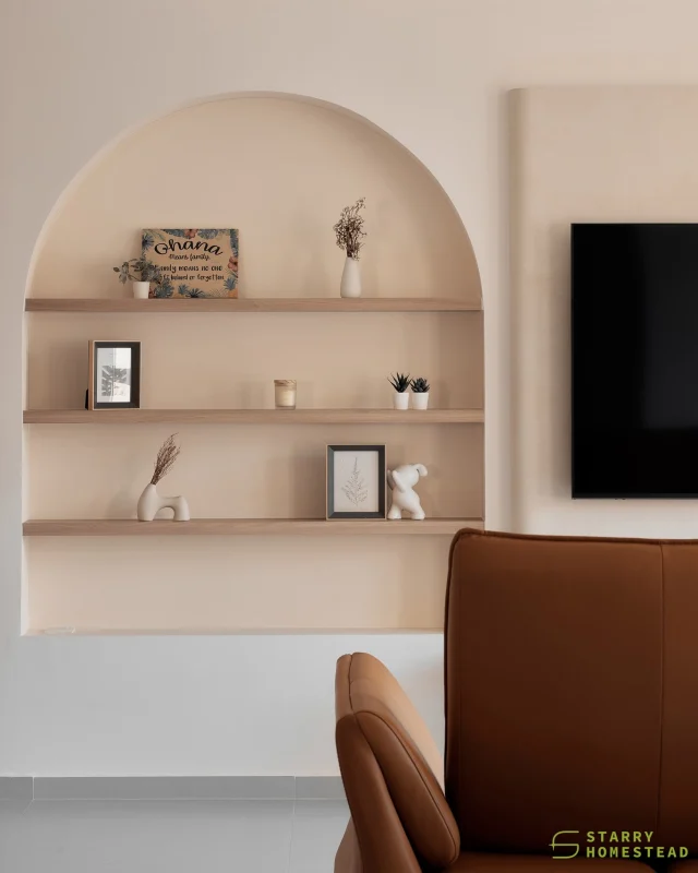 The arched niche enhances the space with a soft design, highlighting the decorations in a stylish way, adding a touch of charm.
-
Matilda Sundeck // Japandi
Designer: Darren
-
#starryhomestead #singapore #renovation #interiordesign #sgreno #sgid #condo #bto #hdb #japandi #scandinavian #japanese #livingroom