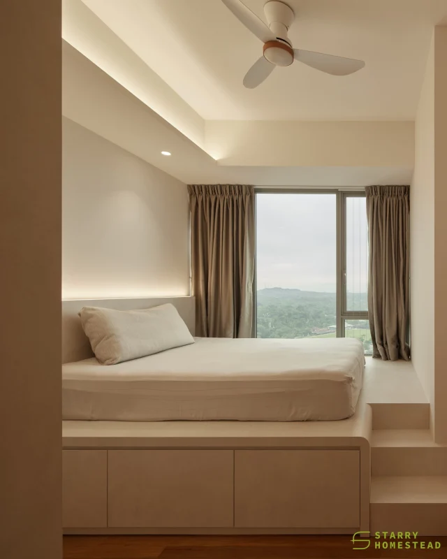 A cosy space that meets all your needs — rest, storage, and everyday comfort! 
-
Vista Residences// Minimalist Contemporary
Designer: Steven
-
#starryhomestead #singapore #renovation #interiordesign #qanvast #homematch #hometrust #sghomedecor #interiordesigninspo #sgreno #sgid #sghome #hdb #bto #condo #landed #commercial #scandinavian #modern #minimalist #contemporary #bedroom #platformbed
