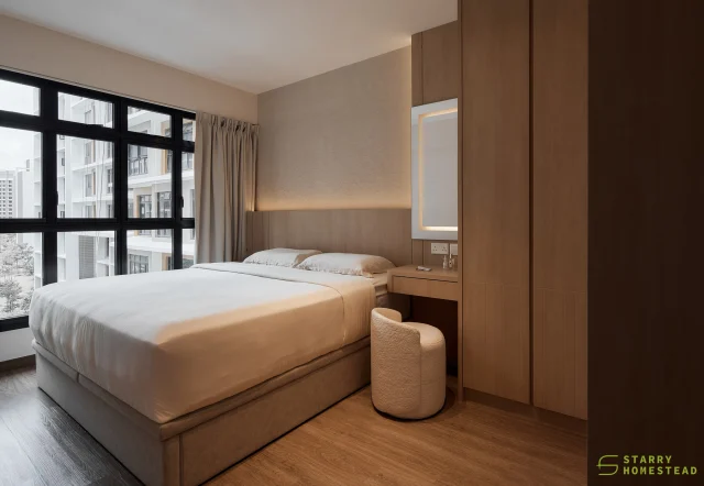 Feel the Zen, feel the Calm. Let the space wrap you in peace!
-
Garden Vines // Modern Japandi
Designer: Si Han
-
#starryhomestead #singapore #renovation #interiordesign #qanvast #homematch #hometrust #sghomedecor #interiordesigninspo #sgreno #sgid #sghome #hdb #bto #condo #landed #tengah #scandinavian #modern #japandi #bedroom #wardrobe #dressingtable #cozyvibes