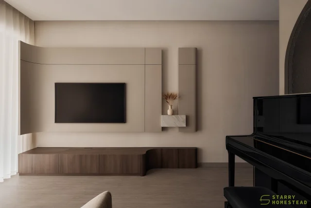 When it comes to current design trends, what comes to mind? Curves, earthy tones, wood, clean lines, texture – you’ll find them all in this space.
-
Riverfront Residences // Modern Contemporary
Designer: Crystal
-
#starryhomestead #singapore #renovation #interiordesign #qanvast #homematch #hometrust #sghomedecor #interiordesigninspo #sgreno #sgid #sghome #hdb #bto #condo #landed #modern #contemporary #livingroom
