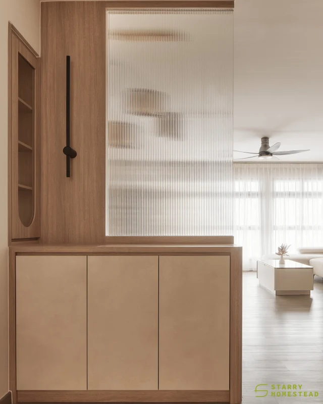 The entrance isn’t just a space, it sets the tone, welcomes you home, and offers a calm pause before you step out. 
-
Parc Clover @ Tengah // Muji
Designer: Christine
-
#starryhomestead #singapore #renovation #interiordesign #qanvast #homematch #hometrust #sghomedecor #interiordesigninspo #sgreno #sgid #sghome #hdb #bto #condo #landed #modern #muji #scandinavian #carpentry #display #entrance #drypantry #kitchen