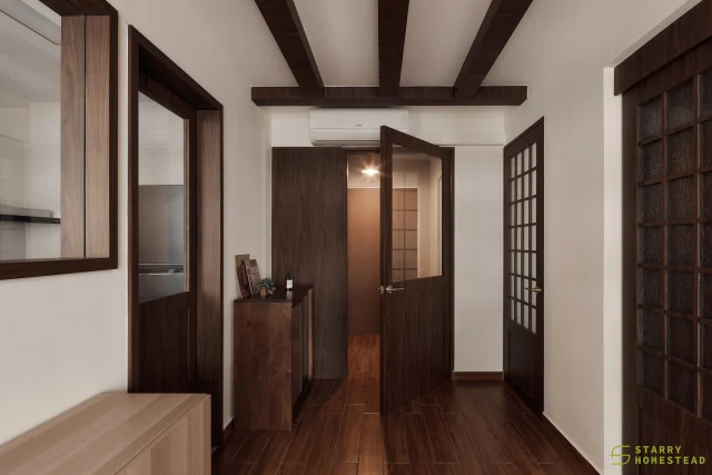 Japandi, but make it deep and earthy. Dark wood throughout brings texture, weight, and timeless warmth. 
-
Canberra Vista // Retro Japandi
Designer: Xin Yee
-
#starryhomestead #singapore #renovation #interiordesign #qanvast #homematch #hometrust #sghomedecor #interiordesigninspo #sgreno #sgid #sghome #hdb #bto #condo #landed #modern #scandinavian #retro #japandi #livingroom #diningarea