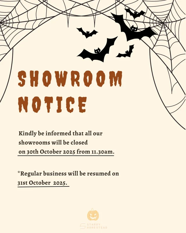 Dear Customers,
Kindly be informed that all our showrooms will be closed on 30th October 2025 from 11.30am.
Regular business will be resumed on 31st October 2025.
Thank you for the patience and understanding.