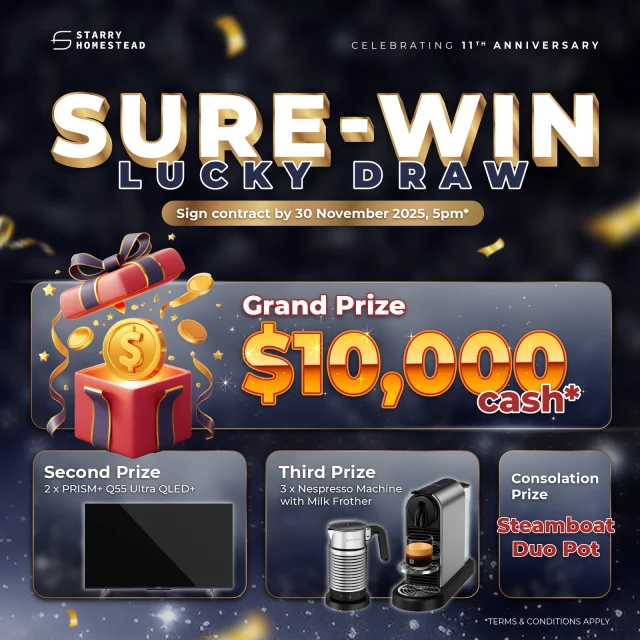 🌟 The most exciting reno promo of the year is here! 🌟

Mark your calendar from 𝟐𝟖𝐭𝐡 𝐭𝐨 𝟑𝟎𝐭𝐡 𝐍𝐨𝐯𝐞𝐦𝐛𝐞𝐫 to celebrate our 11th Anniversary, sign your contract with us and enjoy up to 8 exclusive perks!

🎈 Sign with us during the promotion period and join our event on 𝟑𝟎𝐭𝐡 𝐍𝐨𝐯𝐞𝐦𝐛𝐞𝐫, where even more surprises await:

🎯 Play fun games and win attractive prizes

🍔 Enjoy our live food stations

You’ll also be entitled to our 𝐒𝐮𝐫𝐞-𝐖𝐢𝐧 𝐋𝐮𝐜𝐤𝐲 𝐃𝐫𝐚𝐰 and stand a chance to walk away with our 𝐆𝐫𝐚𝐧𝐝 𝐏𝐫𝐢𝐳𝐞 𝐰𝐨𝐫𝐭𝐡 $𝟏𝟎,𝟎𝟎𝟎! 💰

Stop thinking and sign your contract with us to enjoy these incredible promotions and rewards! 🎊

Find out more about our 11th Anniversary Celebration:
👉 ttps://starryhomestead.com/events/11th-anniversary/

*Terms & Conditions apply.