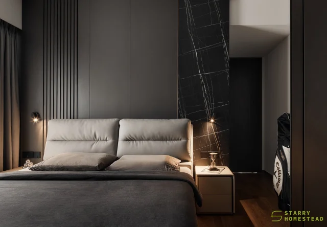 Mood takes priority in the bedroom, with grey and black playing charming and classic roles, transforming the space into a sophisticated and serene retreat.
-
Parc Clematis // Modern Contemporary Luxe 
Designer: Nixon
-
#starryhomestead #singapore #renovation #interiordesign #qanvast #homematch #hometrust #sghomedecor #interiordesigninspo #sgreno #sgid #sghome #hdb #bto #condo #landed #commercial #modern #comtemporary #luxury #bedroom