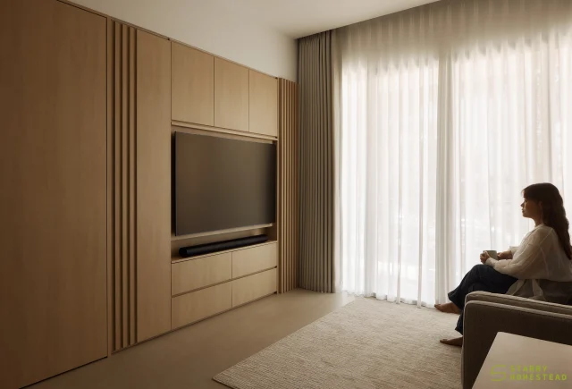 A TV wall with a hidden door — an entry so seamless you wouldn’t notice unless told.
-
The Ford @ Holland // Japandi
Designer: Chloe
-
#starryhomestead #singapore #renovation #interiordesign #qanvast #homematch #hometrust #sghomedecor #interiordesigninspo #sgreno #sgid #sghome #hdb #bto #condo #landed #commercial #modern #japandi #bedroom #livingroom #hiddendoor