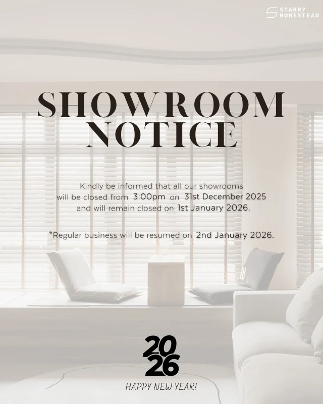Dear Customers,

Kindly be informed that all our showrooms will be closed from 3:00pm on 31st December 2025 and will remain closed on 1st January 2026.

Regular business will be resumed on 2nd January 2026.

We appreciate your kind patience and understanding.