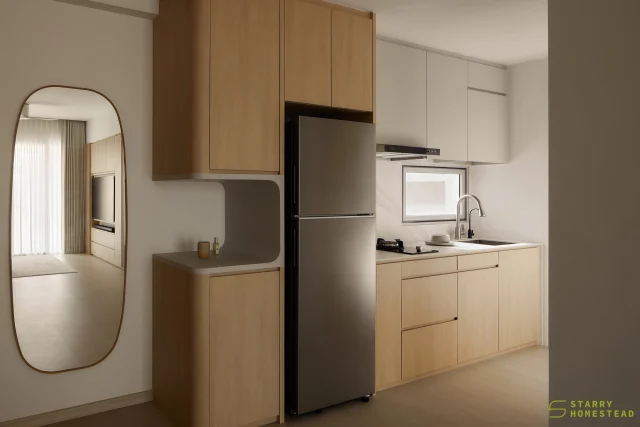 My space may be small, but it’s packed with functionality. The open-plan layout makes everything feel light and airy, flowing effortlessly from one area to the next. Once you’re home, drop your daily essentials and head to the kitchen for a drink.
-
The Ford @ Holland // Japandi
Designer: Chloe
-
 #singapore #renovation #interiordesign #qanvast #homematch #hometrust #sghomedecor #interiordesigninspo #sgreno #sgid #sghome #hdb #bto #condo #landed #commercial #modern #japandi #ki #livingroom #kitchen #openconcept