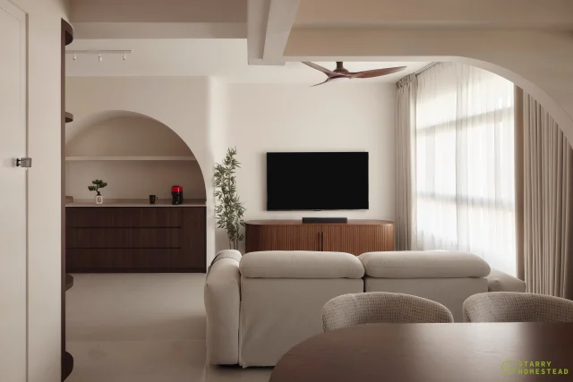 Earthy tones and minimalism come together, with wood bringing rustic simplicity and understated elegance, all grounded in the natural beauty of imperfection.
-
Parc Woods @ Tengah // Wabi-Sabi
Designer: Si Ming
-
#starryhomestead #singapore #renovation #interiordesign #qanvast #homematch #hometrust #sghomedecor #interiordesigninspo #sgreno #sgid #sghome #hdb #bto #condo #landed #commercial #modern #wabisabi #scandinavian