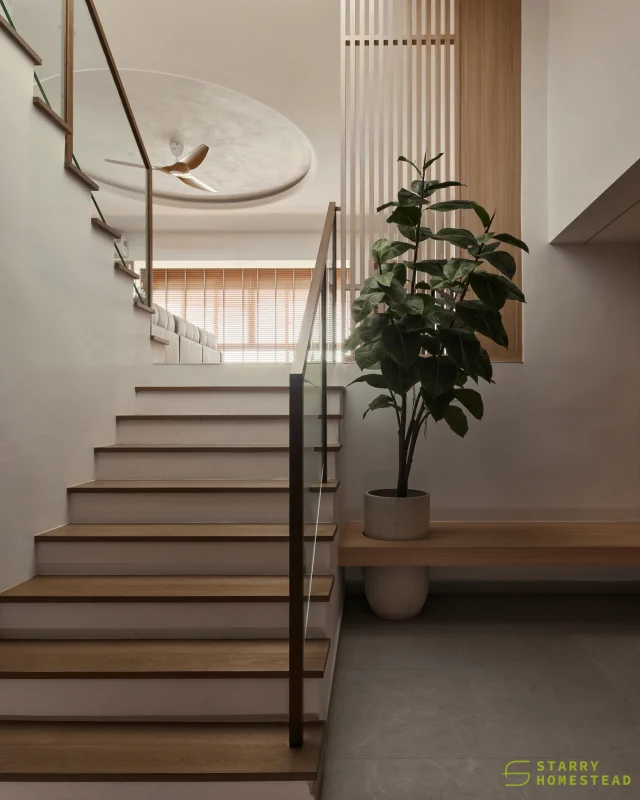 The entrance embraces Japanese serenity and Scandinavian warmth, while the greenery adds a lived-in feel, creating a great first impression and a delightful sense of calm when you step in.
-
Chempaka Court // Japandi
Designer: Chloe & Ashley
-
#starryhomestead #singapore #renovation #interiordesign #qanvast #homematch #hometrust #sghomedecor #interiordesigninspo #sgreno #sgid #sghome #hdb #bto #condo #landed #commercial #modern #wabisabi #scandinavian #japandi #japanstyle #entrance #foyer