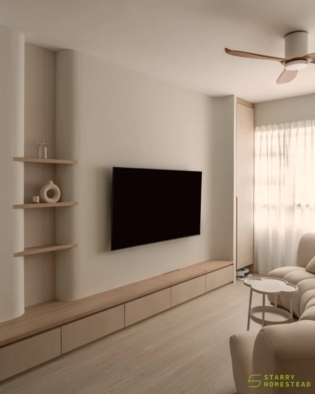 The design conveys a simple, cosy atmosphere, with a material palette leaning towards abundant use of wood, complemented by creamy tones as the primary colour base.
-
Parc Clover @ Tengah // Muji
Designer: Christine
-
#starryhomestead #singapore #renovation #interiordesign #qanvast #homematch #hometrust #sghomedecor #interiordesigninspo #sgreno #sgid #sghome #hdb #bto #condo #landed #commercial #modern #muji #japandi #scandinavian #minimalist #livingroom #kitchen #bedroom