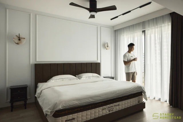 Two bedrooms became one — a seamless blend of bedroom and walk-in wardrobe, where calm, comfort, and effortless organisation meet.

Special thanks: 
Lights: @lightsandbathroom 
Curtains: LBS Furnishing
Mattress: @themattressboutique @dunlopillosingapore 
-
Punggol // Light French
-
#starryhomestead #singapore #renovation #interiordesign #qanvast #homematch #hometrust #homedecor #interiors #interiorinspo #interiordesigninspo #renovationinspo #sginteriordesign #sgrenovation #interior #design #singaporehomes #sghome #hdb #bto #condo #modern #minimalist #lightfrench #creamy #bedroom #wardrobe