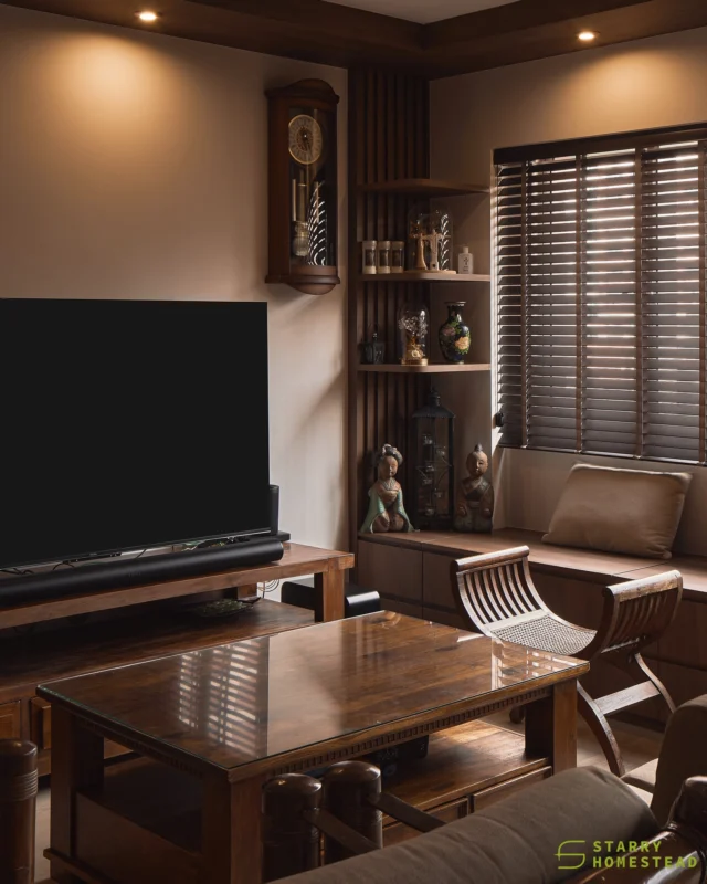 Rich wood tones and warm ambient lighting ground the space in its Oriental design roots, honouring tradition while still feeling fresh, warm, and effortlessly liveable.
-
Bishan Street 22 // Modern Oriental
Designer: Callie
-
#starryhomestead #singapore #renovation #interiordesign #qanvast #homematch #hometrust #homedecor #interiors #interiorinspo #interiordesigninspo #renovationinspo #sginteriordesign #sgrenovation #interior #design #singaporehomes #sghome #hdb #bto #livingroom #modern #oriental